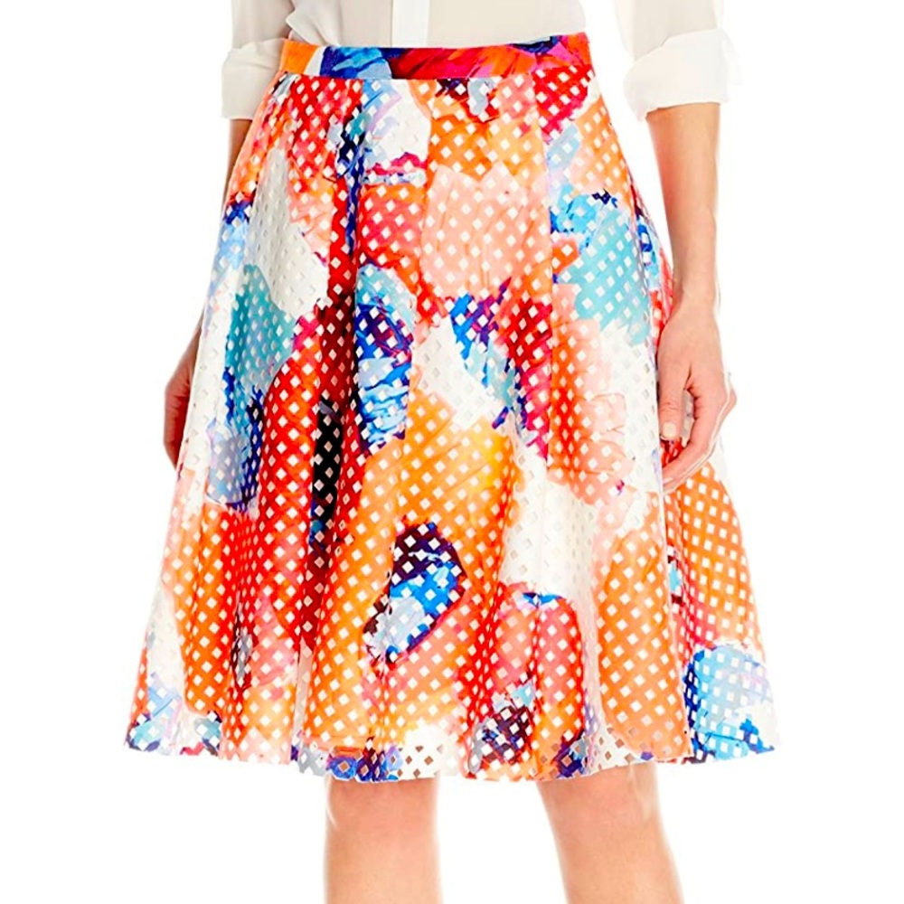 Trina Turk poppy print perforated skirt